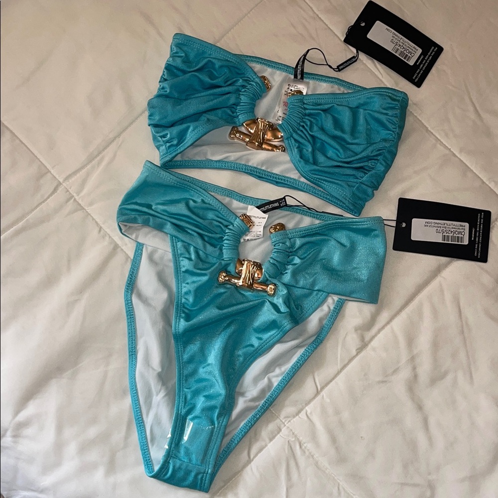 PrettyLittleThing Teal Bikini with Gold Accents